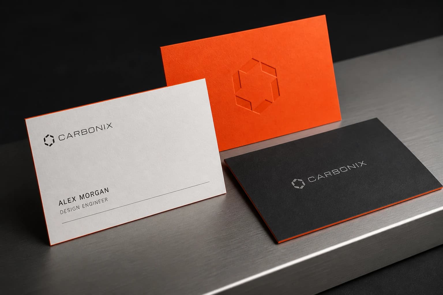 Carbonix identity on textured business cards